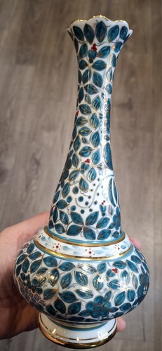 Traditionelle türkische handbemalte grün rot gold Blumen Langhals Flasche Vase 9" - Bild 7 von 21