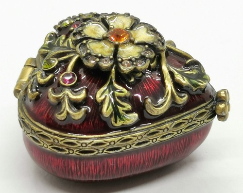Jay Strongwater Miniature Enamel Swarovski Crystal Red Heart Flower Trinket Box - Picture 5 of 10