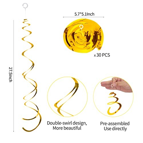 30 Pieces Hanging Swirl Decorations Plastic Streamer Party Swirl Spiral Gold - Picture 3 of 7