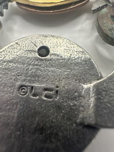 Vintage LCI La Terre Earth Brooch Pin Brass Pewter Sun Tree Planet 90s Jewelry - Picture 5 of 8