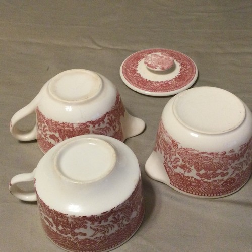 Willow Ware Royal China USA crema e zuccheriera con coperchio tazza rosso rosa Ironstone - Foto 8 di 8
