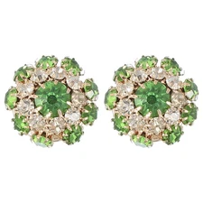 2 Pcs Button Covers for Women Rhinestone Crystal Cuff Links Golden Army Green