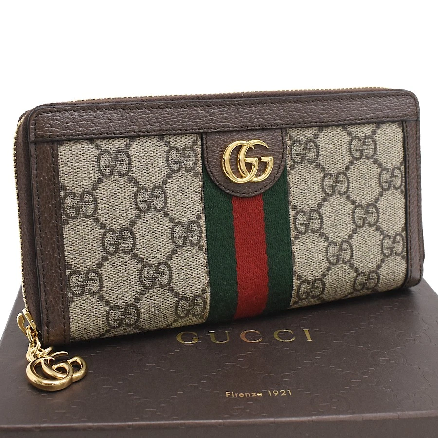 Gucci Portefeuille Long Offidia 523154 GG Supreme Sherry Line PVC Cuir Beige GU