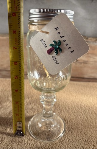 Original RED NECK Wine Glass - Mason Ball Jar with lid and glass stem - 16 oz. - Picture 9 of 9