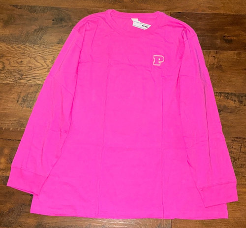 Victoria's Secret Pink Campus Long Sleeve Tee Shirt Pink Gossip Logo L NWT 🌺 - Picture 7 of 8