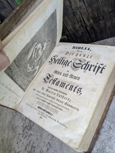 German Pennsylvania Bible 1828 Martin Luther New Testament With Leather Tack XL - Picture 8 of 10