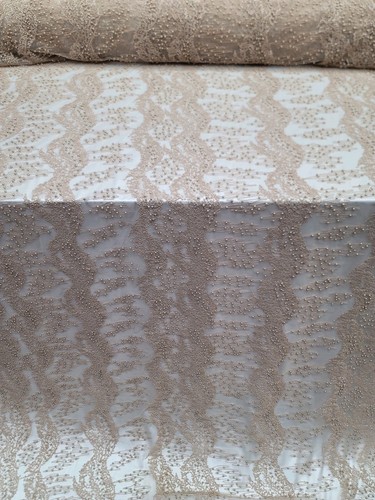 CHAMPAGNER Perlen Spitze Perlen beige Stickerei Spitzenstoff Meterware - Bild 10 von 13