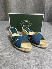 Stubbs Wooton Sandals Womens 6 Blue Teal Kelly Espadrilles Wedges Rib Open Toe