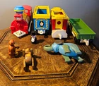 4 Vintage Fisher-Price Little People Circus Train Cars & 3 Animals & Conductor