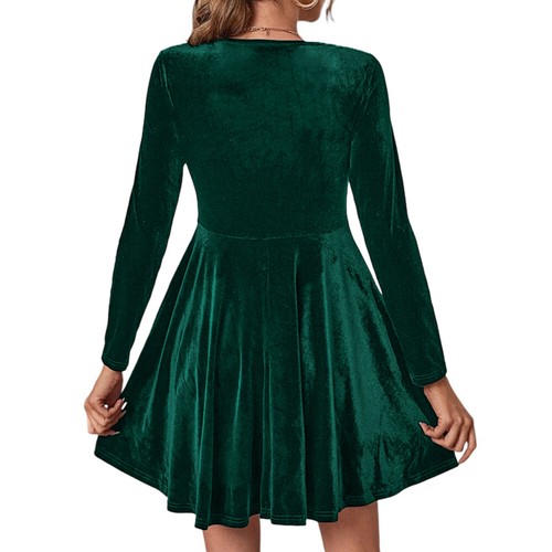Women Sexy Velvet Long Sleeve Swing Midi Dress Ladies A Line Xmas Party Dresses - Picture 19 of 23