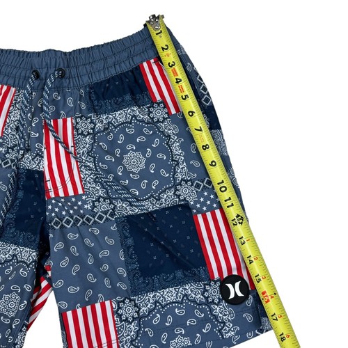 Hurley Men's USA Patchwork Print Lined Boadshorts Drawstring Shorts Sz M America - Picture 6 of 13