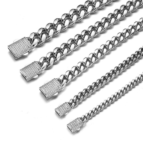 6/8/10/12/14mm MEN Stainless Steel Silver Miami Cuban Curb Link Chain Bracelet - Picture 12 of 31