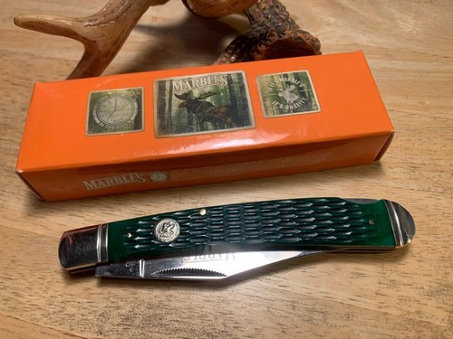 Marbles One Blade Hunter Green Bone Lockback 5 1/4" Pocket Knife MR632 - Picture 1 of 5