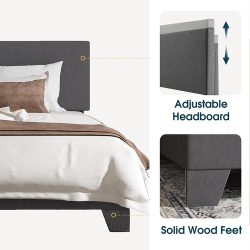 Full /Queen Size Upholstered Platform Bed Frame with Adjustable Headboard, Grey - Picture 51 of 78