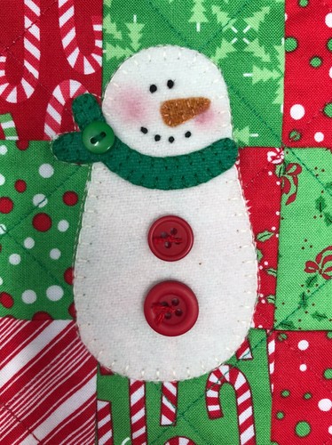 Kit; sweet little quilt with fun snowman, wool appliqué, pattern, penny