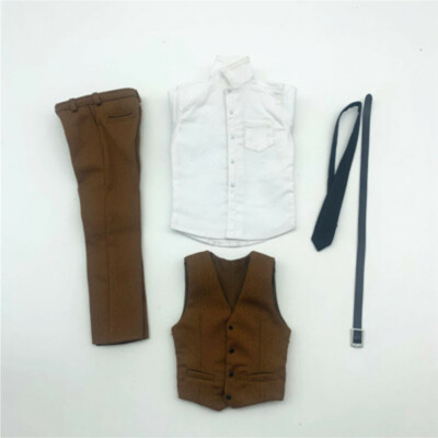 1/6 Brown Shirt Vest Pants Clothes Set Outfit Fit 12'' Male HT Action Figure Doll