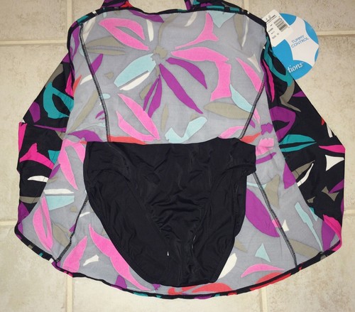 SWIM SOLUTIONS Tummy Control Abstract Garden Swim Dress Black NEW Womens 8 10 - Picture 3 of 6