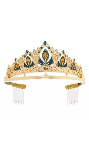 New! Disney Store Frozen QUEEN ANNA Tiara Metal Heavy Duty Gold Green Jewels - Picture 3 of 6