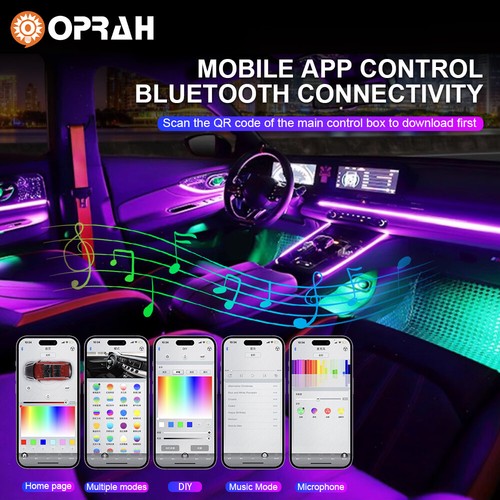 256 Colores Atmósfera LED Luz Ambiental Interior RGB LED Tira Acrílica Oculta APP - Imagen 6 de 24