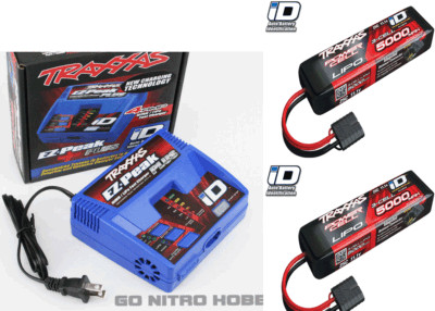 COMBO Traxxas EZ-Peak Plus Fast Charger w/ 2x ID 3S 11.1V 5000mAh Lipo ; E-MAXX