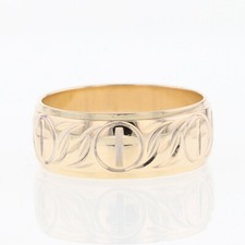 7.9mm Religious Cross Pattern Band Ring 14k Multi-Tone Gold 6.06 Grams Size 8.75