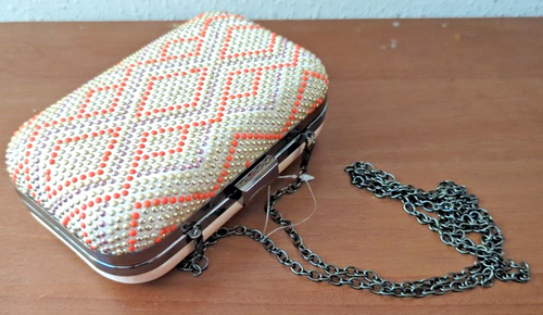 Strass Abend Handtasche Clutch Silber Metall Kette Riemen Crossbody - Bild 1 von 5