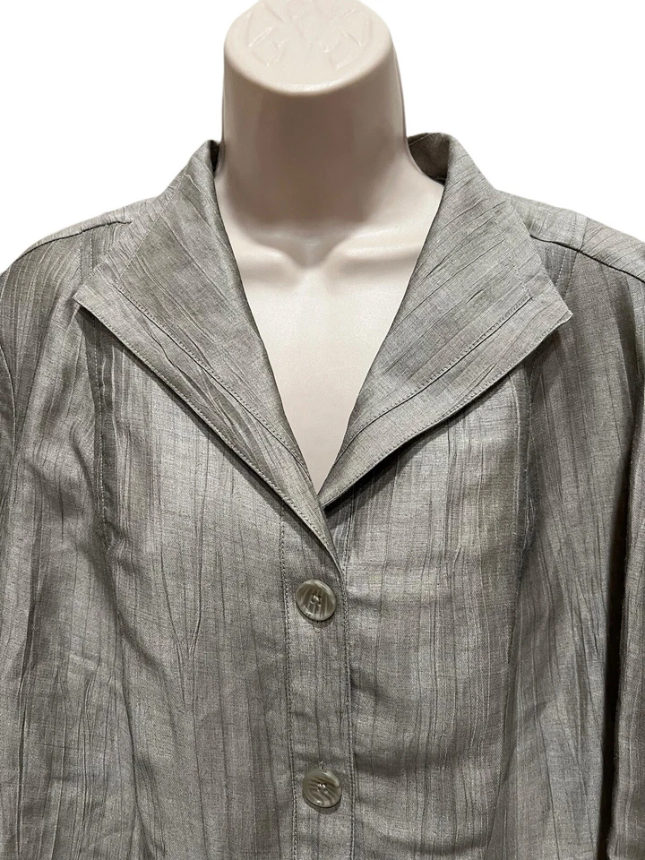 Blusa exterior Maggie Barnes para mujer talla 0X 16W color champán tostado manga 3/4 abotonada Foto 2 de 4