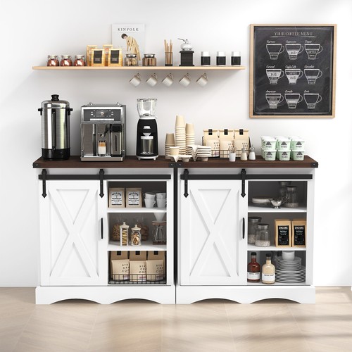 31.5"/31.9" H Farmhouse Kitchen Coffee Bar Sideboard Buffet Cabinet Console - Picture 9 of 28