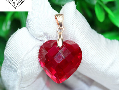Top Quality Heart Cut Pigeon Blood Red Ruby Lab-Created Sterling Silver Pendant - Picture 3 of 9