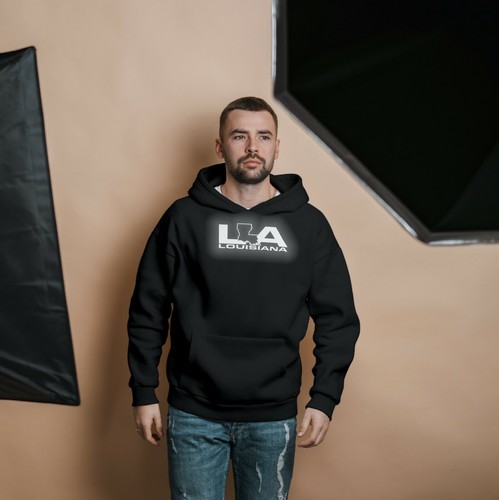 Sudadera con capucha suéter negro con logotipo reflectante de Louisiana LA - Imagen 3 de 3