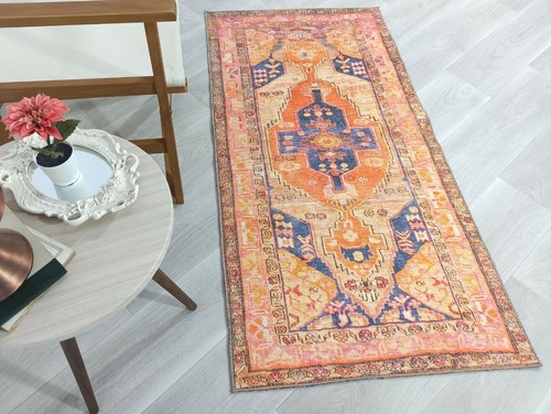 Turkish Rug, Yellow Orange Gold Vintage Rug Oriental Traditional Area Rug Carpet - Picture 7 of 12