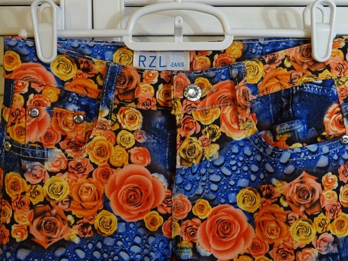 NWT CUTE Girls RZL Jeans RIZHILUN 3D Floral Print SkinnyJeans GEMS Size 14 - Picture 3 of 12