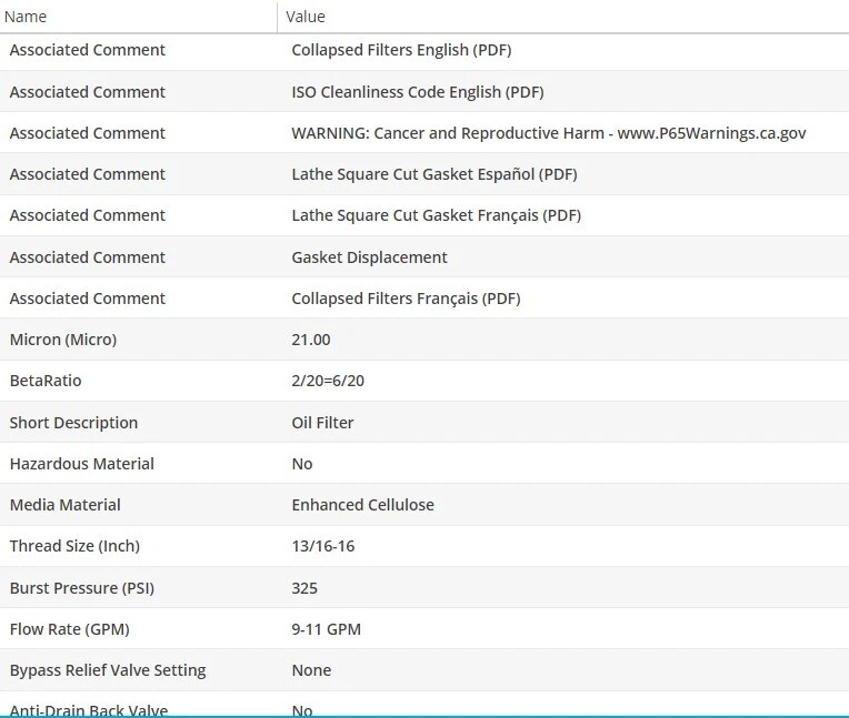 Filtro de aceite de motor OEM WIX para Cadillac Deville 1982-1987 V8-4,1 L Foto 4 de 4