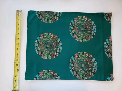 Set 6 tovagliette e runner da tavolo 104" broccato asiatico stampa verde smeraldo fatto a mano - Foto 8 di 11