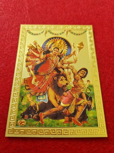 Göttin Maa Durga besiegt böses Bild Bild vergoldet geprägt tapfere Stärke Indien - Bild 4 von 11
