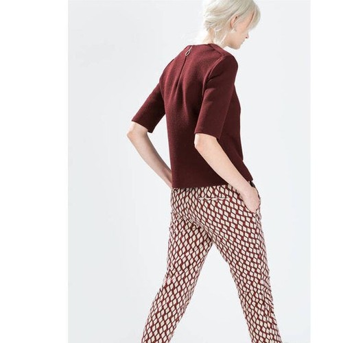 ZARA Basic Burgundy Geometric Dress Pants Trousers Slim Cropped SZ 2 - Picture 4 of 13