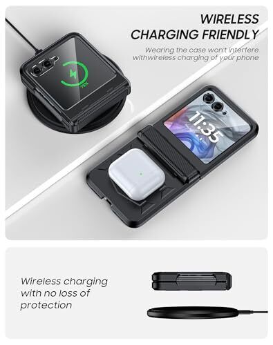for Motorola Case with Hinge Cover, Built-in Screen Protector Razr 2024 Black - Picture 7 of 7