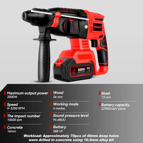 Taladro percutor eléctrico sin cable 2000W SDS Plus Marteau perforateur - Imagen 3 de 18