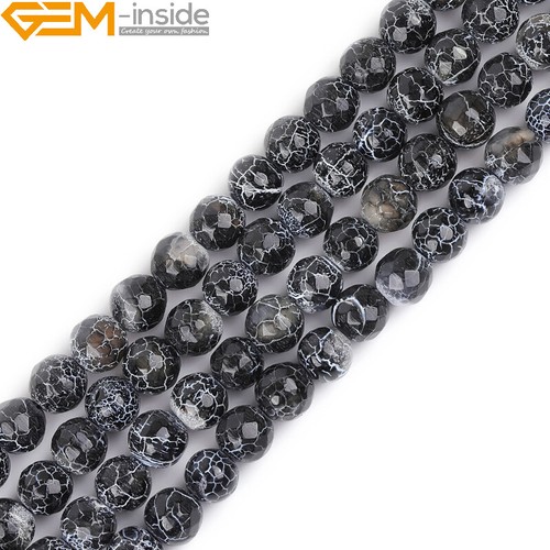 Dream Fire Agate Loose Beads - 15" 6mm Black Dragon Veins Faceted Gemstone - Picture 16 of 33