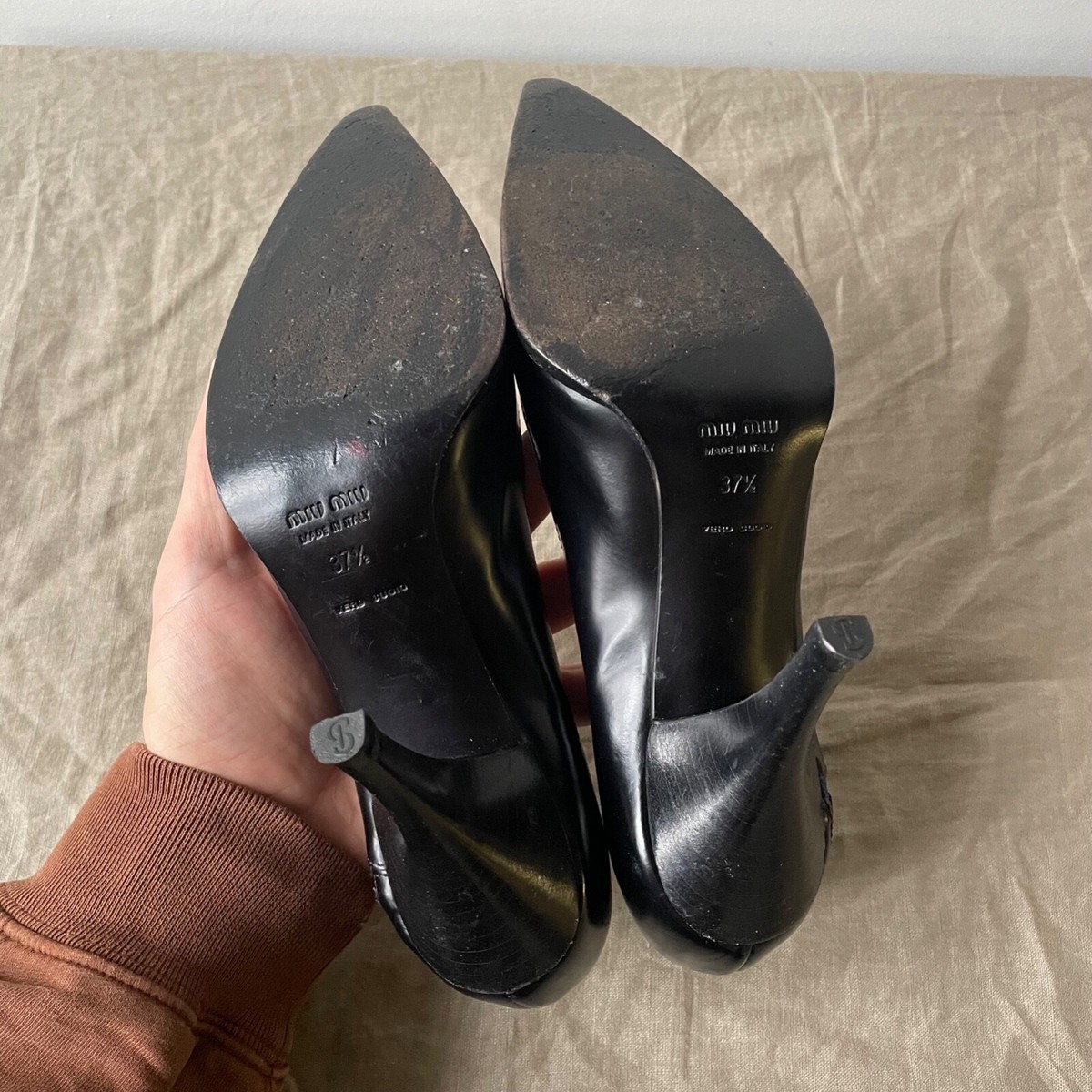 靴 Archive miu miu leather heels black Vintage MIU MIU S/s 2013 Cracked Leather 37.5 Heels Black