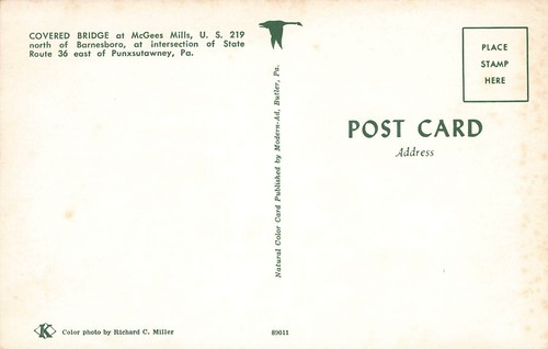 Postal Cuvered Bridge McGees Mills US 219 al este de Punxsutawney Pennsylvania - Imagen 2 de 2