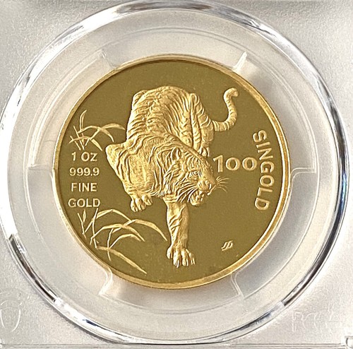 1986 Singapore Gold 100 Singold 1 oz Lunar Tiger 2,000 Minted PCGS PL 68 - Picture 3 of 4