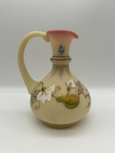 Vintage Fenton Burmese Art Glass 7" Ewer Pitcher Golden Gourds Limited Edition - Picture 4 of 9