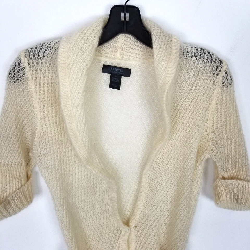 Suéter Express Mujer Lana Mohair Ligero Talla M Marfil Cárdigan Y2K Transparente Cinturón Foto 3 de 4