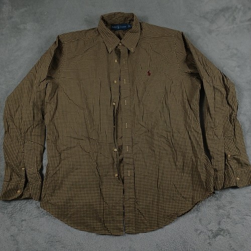 Vintage Ralph Lauren Hemd Herren Large Braun Kariert Klassisch Langarm Baumwolle