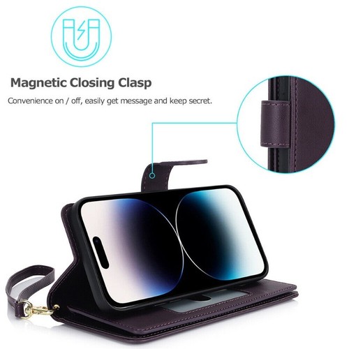 For iPhone 16e 15 14 13 12 11 Pro Max 8 7+ Wallet Cards Case Leather RFID Cover - Picture 57 of 97