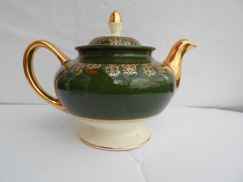 Homer Laughlin Lady Greenbrier Nautilus Teekanne 22kt Gold Grün Vintage 1952 - Bild 2 von 5