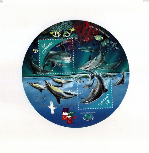 Vanautu (2001) Round Miniature Sheet - Dolphins of Vanautu (HK Over Print) MNH - Picture 3 of 3