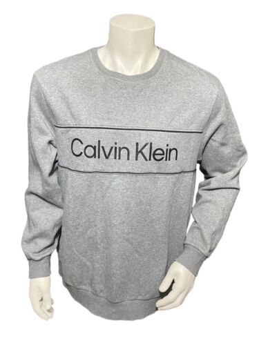Calvin Klein Men's Pullover Casual Sweater Size Adult XL Gray Long Sleeves Logo - Picture 2 of 14
