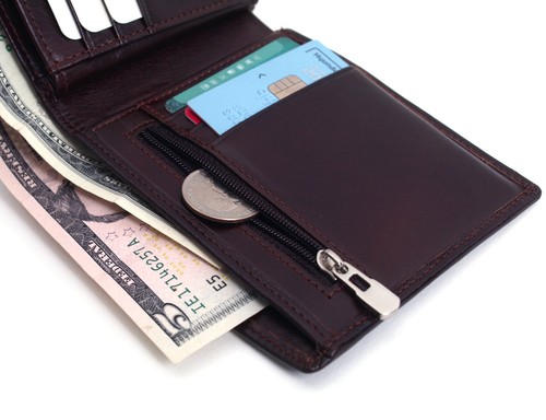 Men's Genuine Leather Wallet Credit Card Holders Zipper Coin Pocket Purse - Picture 9 of 10